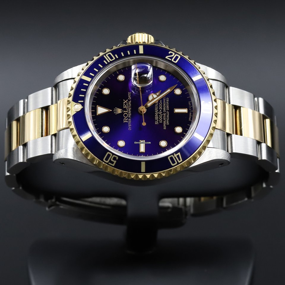 Réplique de luxe Rolex 16613 Submariner SS / 18k cadran bleu 'tropical'