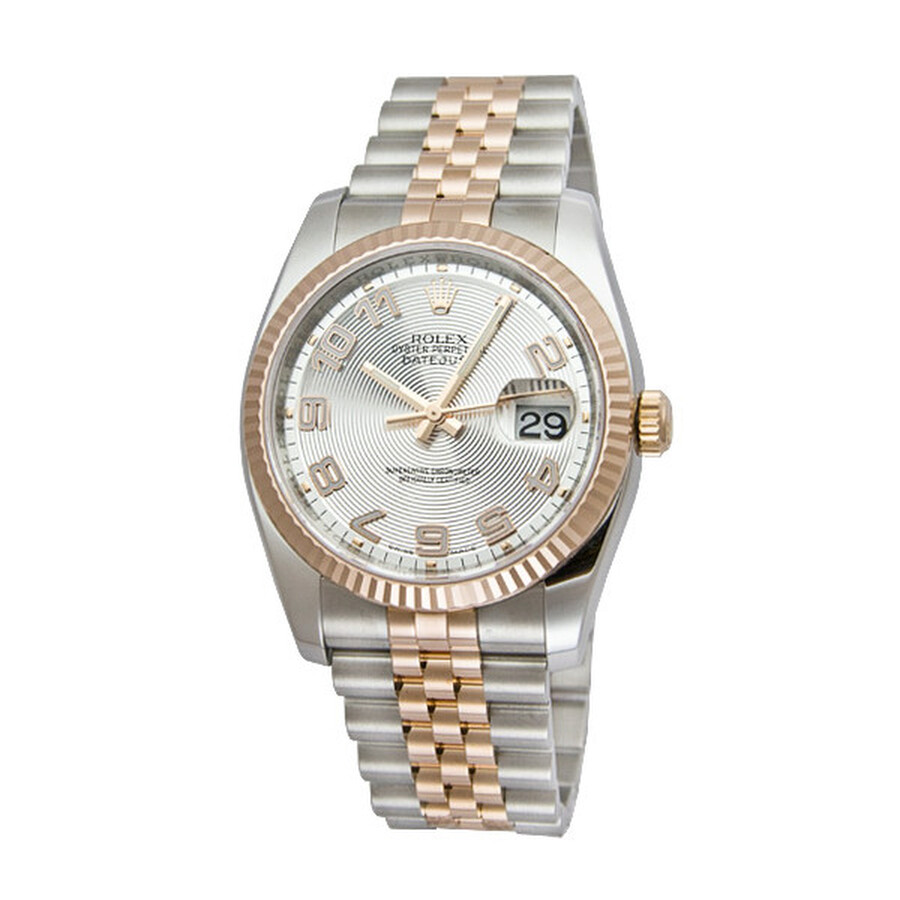 Réplique suisse Rolex Oyster Perpetual Datejust 36 Cadran en acier inoxydable concentrique argenté et bracelet Jubilee en or Everose 18 carats Montre automatique pour homme 116231scaj