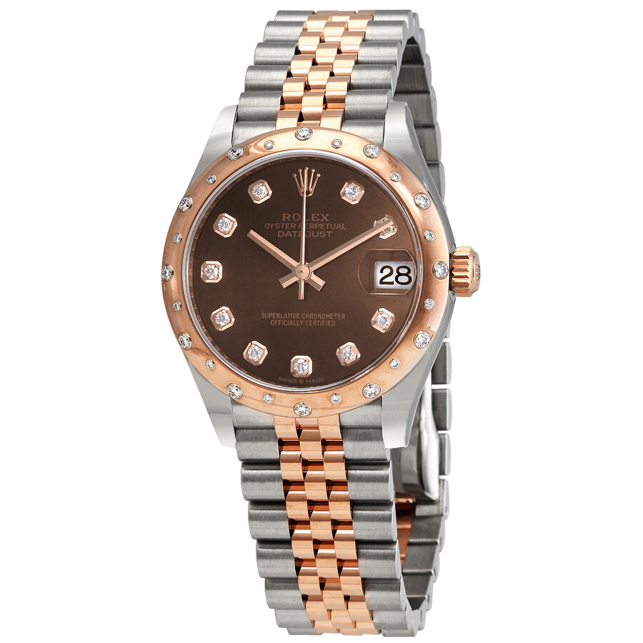Fausse montre Rolex Datejust 31 Chocolate Diamond Dial Automatic Ladies Steel and 18kt Rose Gold Jubilee Watch 278341chdj