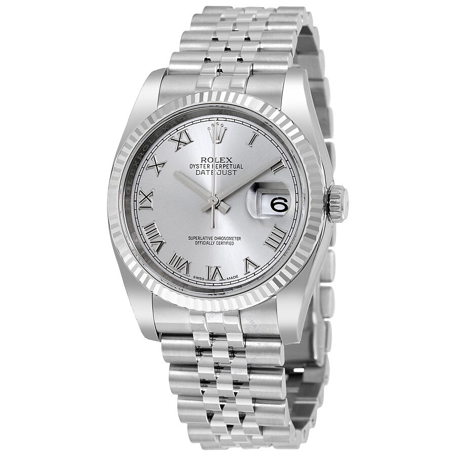 Réplique Rolex Datejust 36 cadran en acier rhodié et montre pour homme en or blanc 18 carats 116234rrj