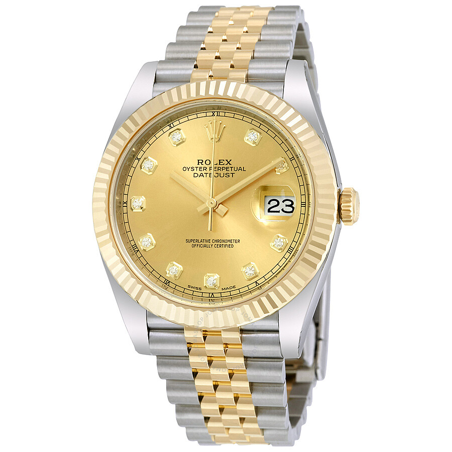 Rolex Datejust 41 Champagne Diamond Steel et 18k Yellow Gold Jubilee Mens Watch 126333cdj
