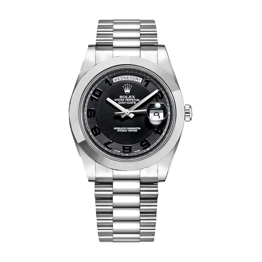 Réplique de luxe Rolex Day-date II 218206 V6 cadran noir en acier inoxydable
