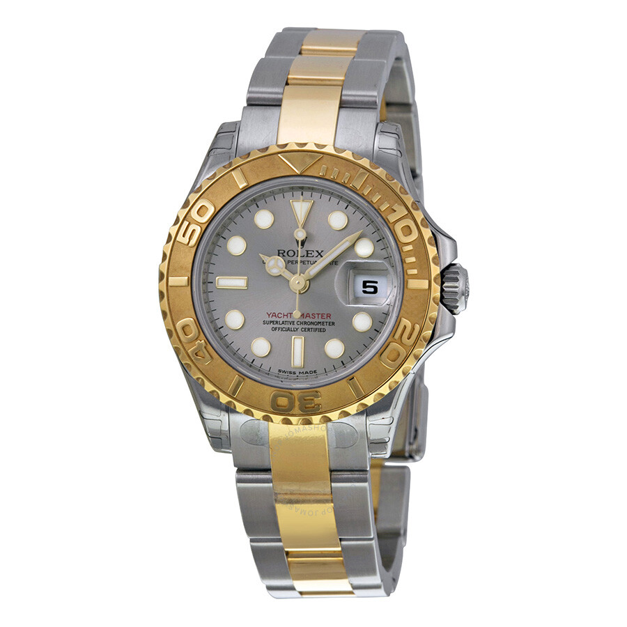 Réplique Rolex Yacht-master Montre Femme Automatique Cadran Gris Acier Inoxydable et Or Jaune 18K Oyster 169623gyso