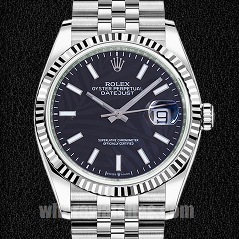 Rolex Datejust 126234 41mm Pour des hommes Cadran noir motif palmier Argenté