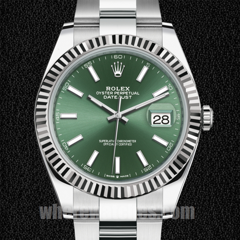 Rolex Datejust 41mm m126334-0027 Pour des hommes Cadran vert Bracelet Huître