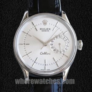 Rolex Cellini 39mm m50519-0006 Pour des hommes Bracelet en cuir Cadran blanc