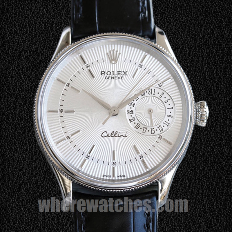 Rolex Cellini 39mm m50519-0006 Pour des hommes Bracelet en cuir Cadran blanc