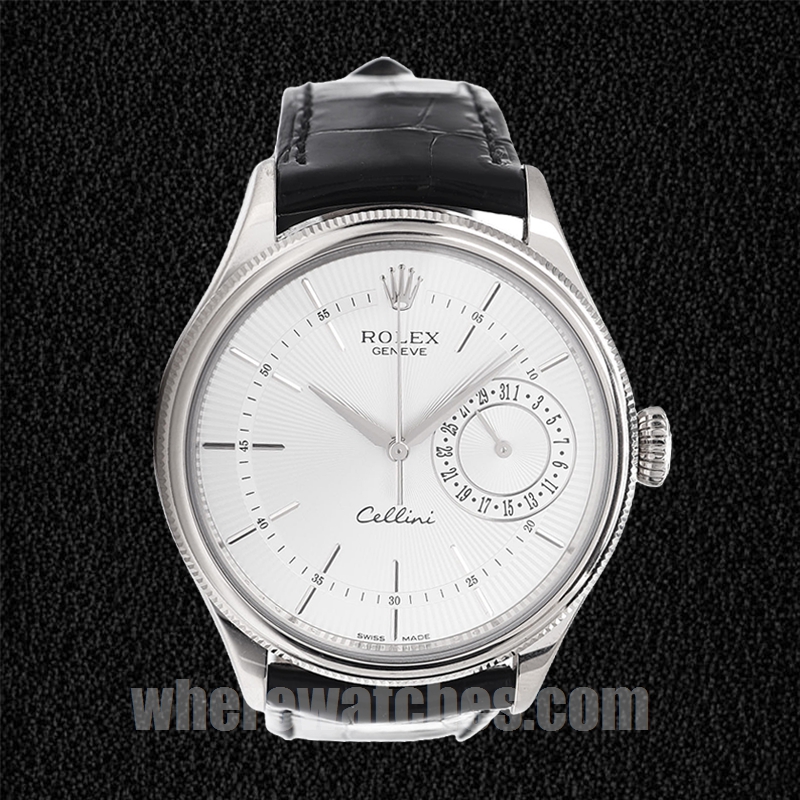 Rolex Cellini 39mm m50519-0006 Pour des hommes Bracelet en cuir Cadran blanc – Image 2