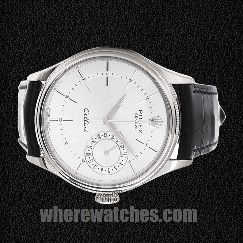 Rolex Cellini 39mm m50519-0006 Pour des hommes Bracelet en cuir Cadran blanc – Image 3