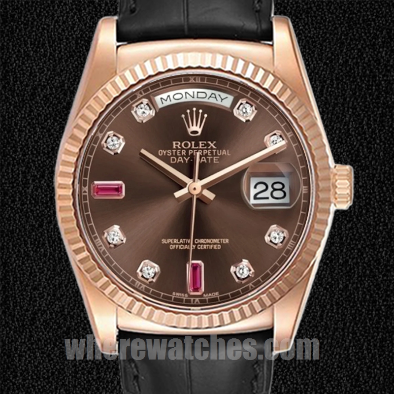 Rolex Day-Date Pour des hommes 36mm 118135-0085 Bracelet en cuir