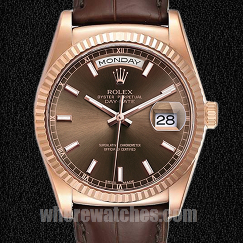 Rolex Day-Date Pour des hommes 118135 36mm Regardez Bracelet en cuir