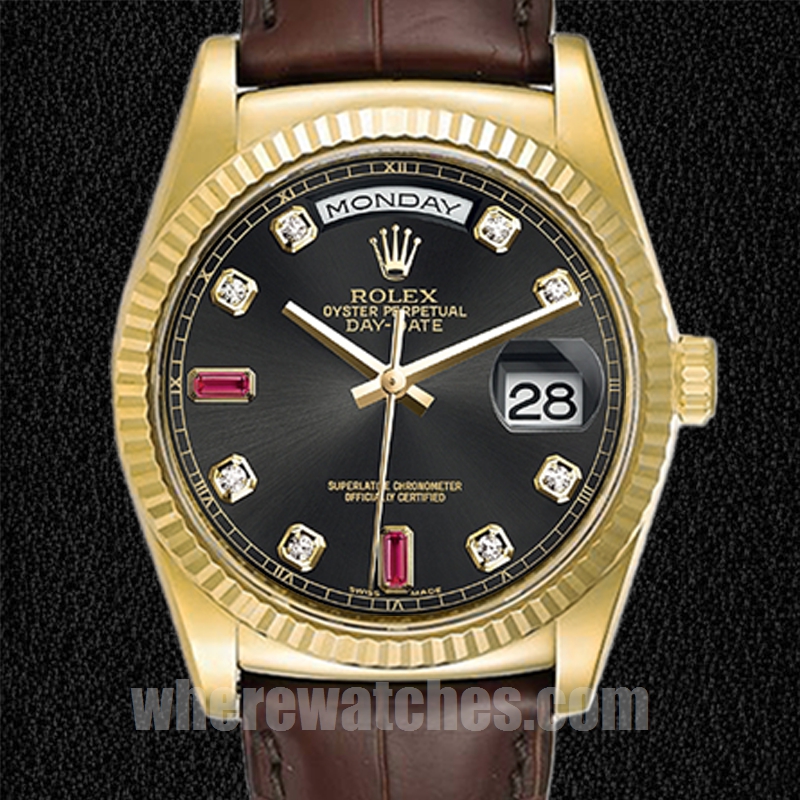 Rolex Day-Date 36mm 118138 Pour des hommes Bracelet en cuir