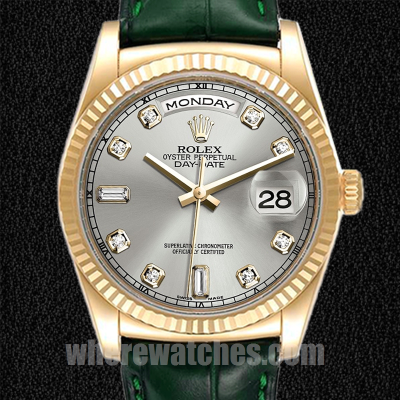 Rolex Day-Date m118138-0135 36mm Pour des hommes Cadran gris Bracelet en cuir