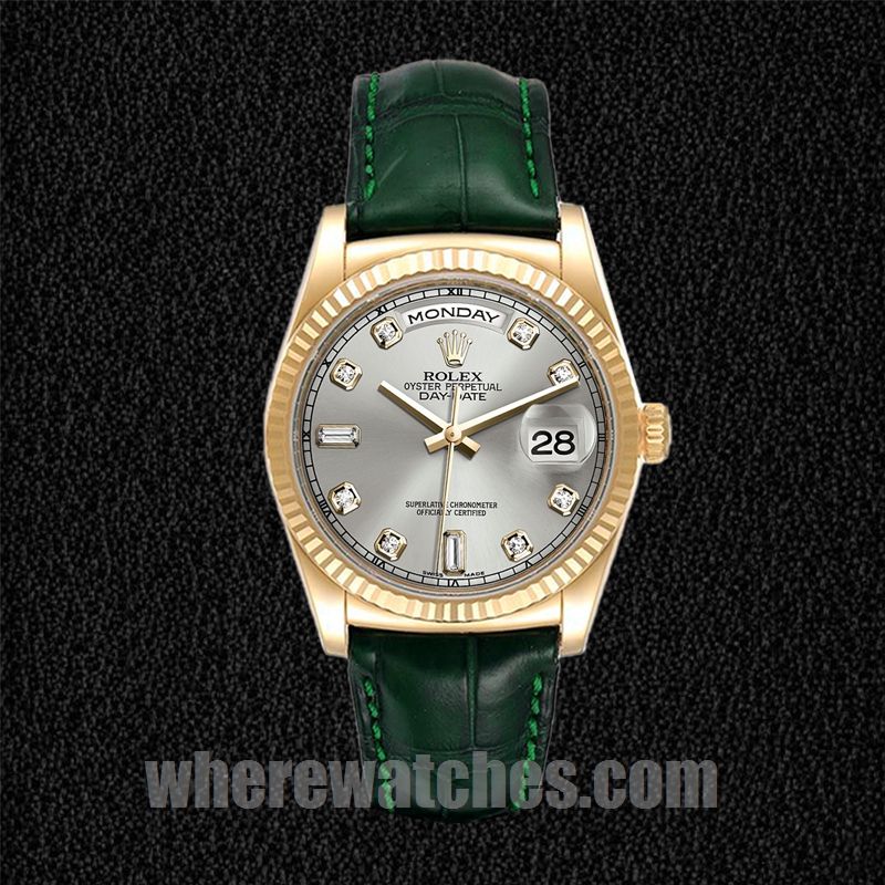 Rolex Day-Date m118138-0135 36mm Pour des hommes Cadran gris Bracelet en cuir – Image 2