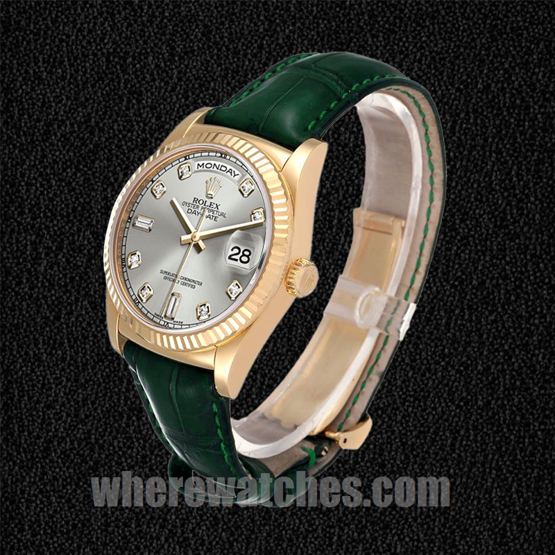 Rolex Day-Date m118138-0135 36mm Pour des hommes Cadran gris Bracelet en cuir – Image 3
