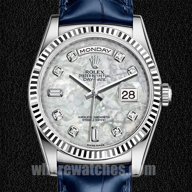 Rolex Day-Date 36mm m118139-0090 Pour des hommes Argenté Bracelet en cuir