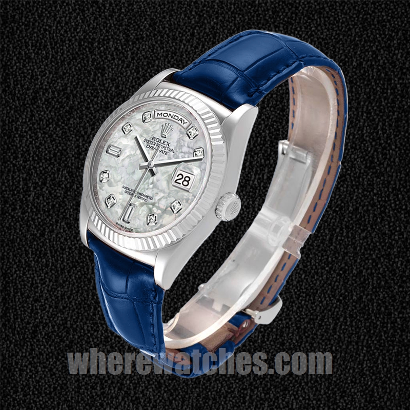 Rolex Day-Date 36mm m118139-0090 Pour des hommes Argenté Bracelet en cuir – Image 3