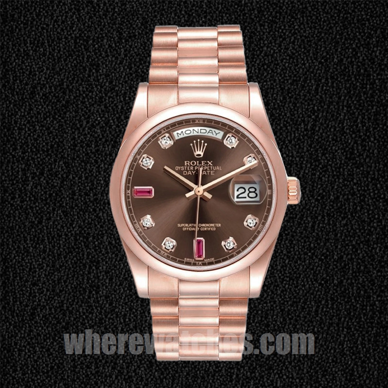 Rolex Day-Date 36mm Pour des hommes 118205 Regardez Cadran marron – Image 5
