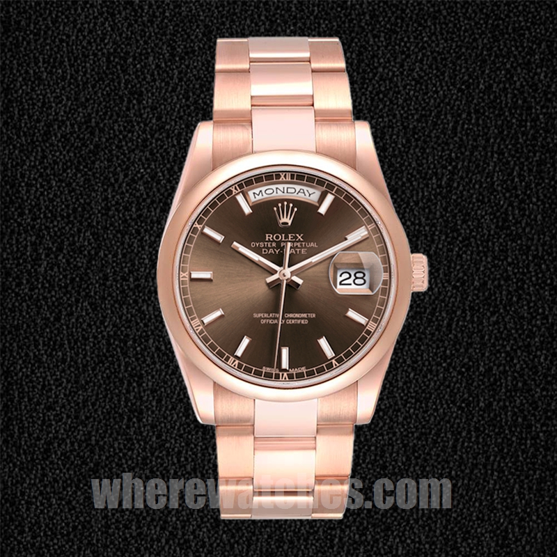 Rolex Day-Date Pour des hommes 118205 36mm Doré rose Cadran marron – Image 2