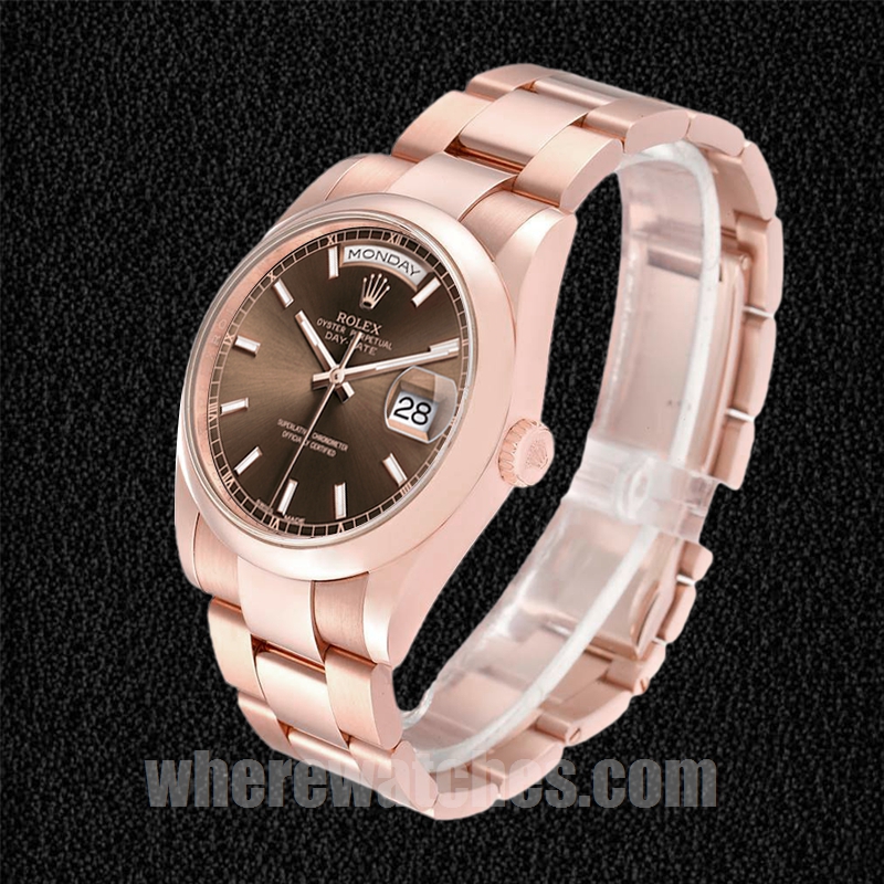 Rolex Day-Date Pour des hommes 118205 36mm Doré rose Cadran marron – Image 3