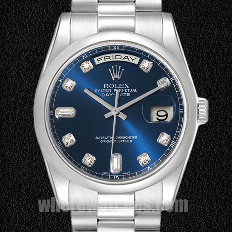 Rolex Day-Date 36mm 118206 Pour des hommes Cadran bleu Argenté