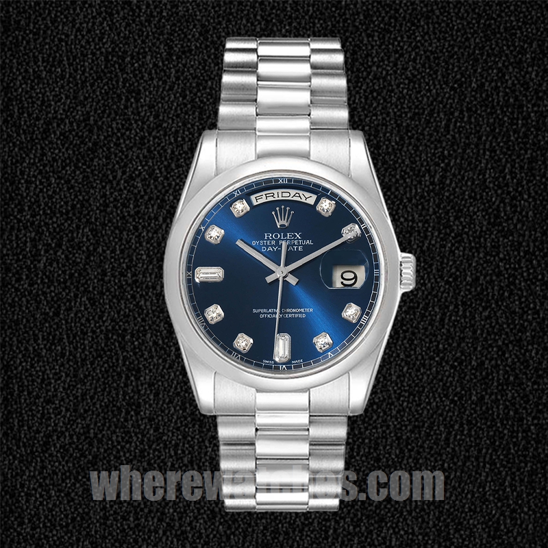 Rolex Day-Date 36mm 118206 Pour des hommes Cadran bleu Argenté – Image 2