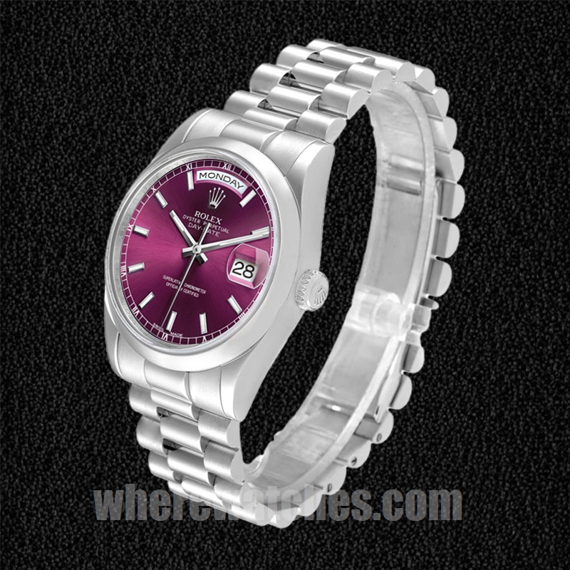 Rolex Day-Date 118206 36mm Pour des hommes Cadran Cerise Regardez – Image 3
