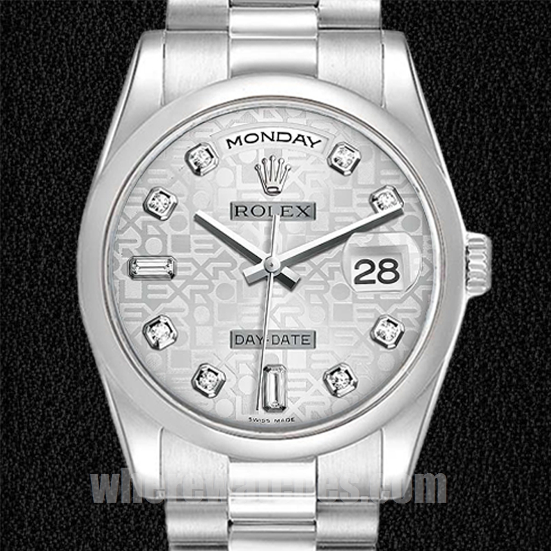 Rolex Day-Date Pour des hommes 118206 36mm Cadran du jubilé d'argent