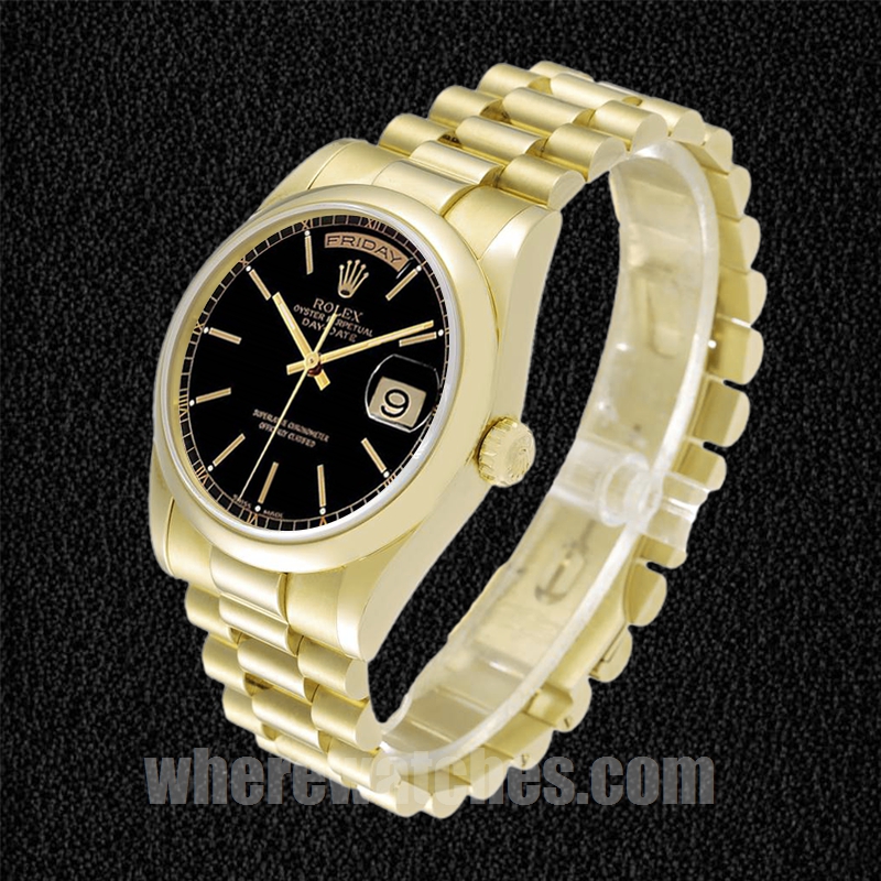 Rolex Day-Date 36mm 118208 Pour des hommes Ton d'or Cadran noir – Image 3