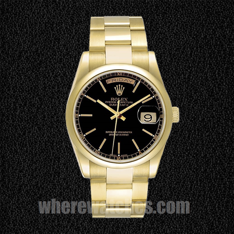 Rolex Day-Date 36mm 118208 Pour des hommes Ton d'or Cadran noir – Image 5