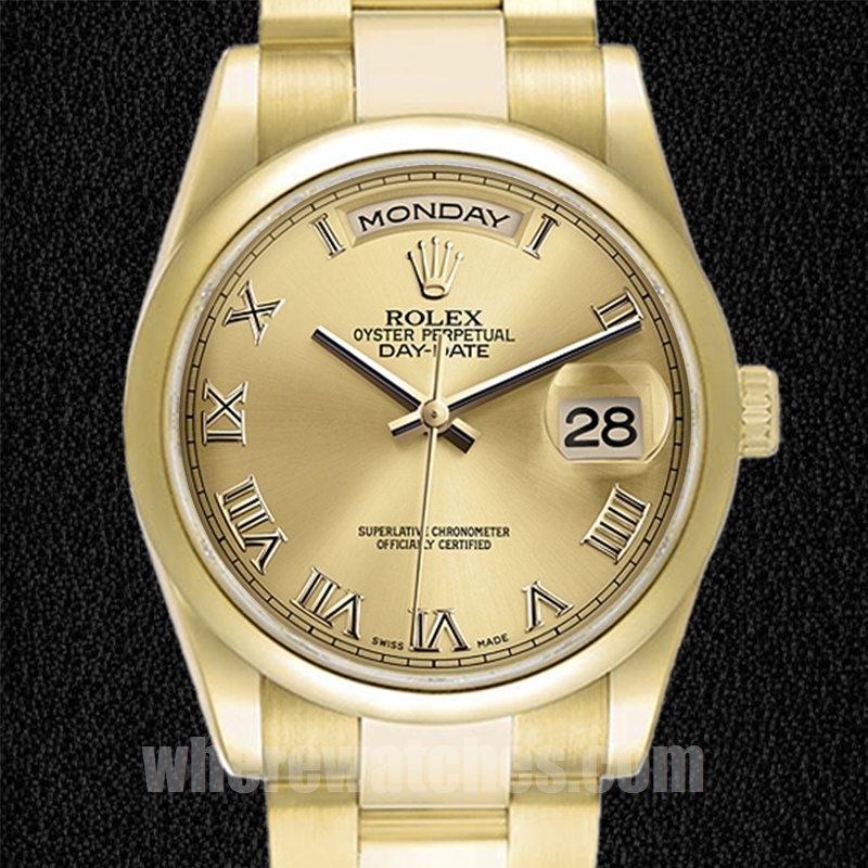 Rolex Day-Date Pour des hommes 118208 36mm Ton d'or Bracelet Huître