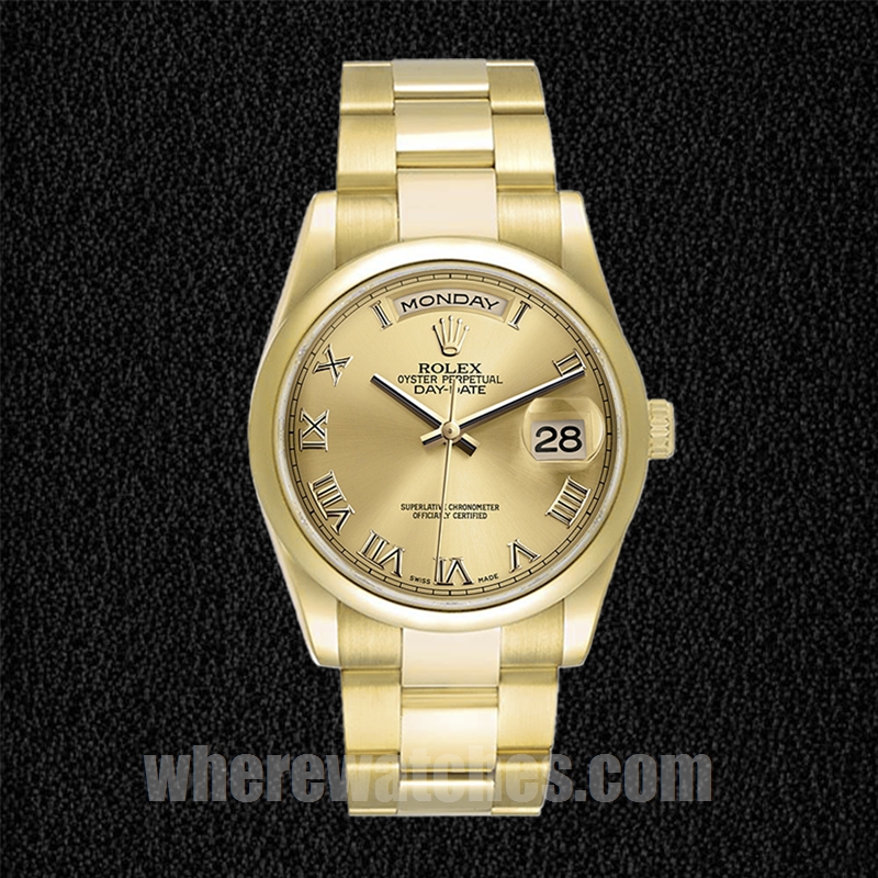 Rolex Day-Date Pour des hommes 118208 36mm Ton d'or Bracelet Huître – Image 2