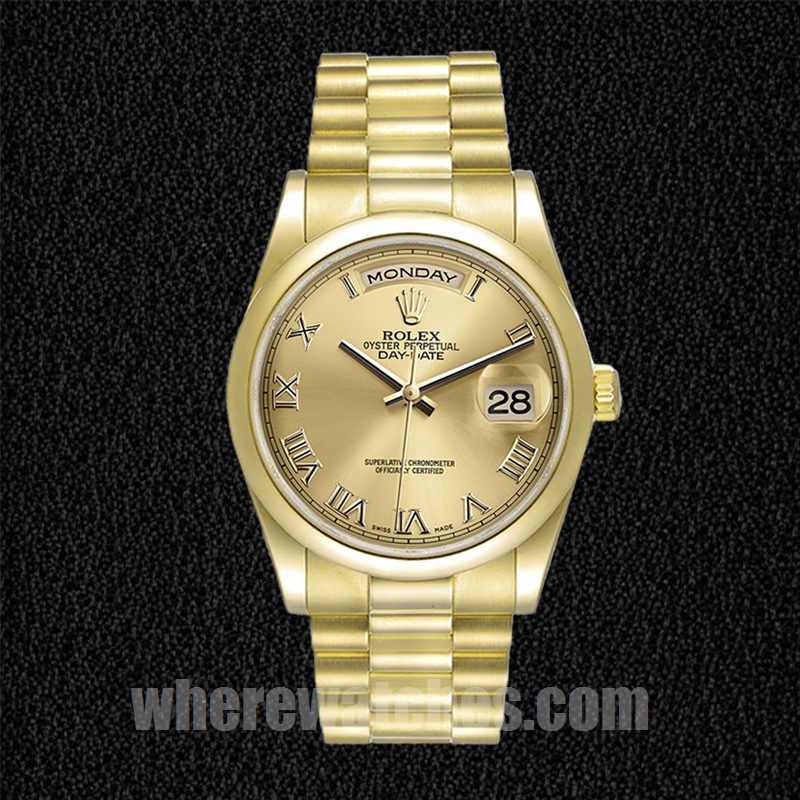 Rolex Day-Date Pour des hommes 118208 36mm Ton d'or Bracelet Huître – Image 5