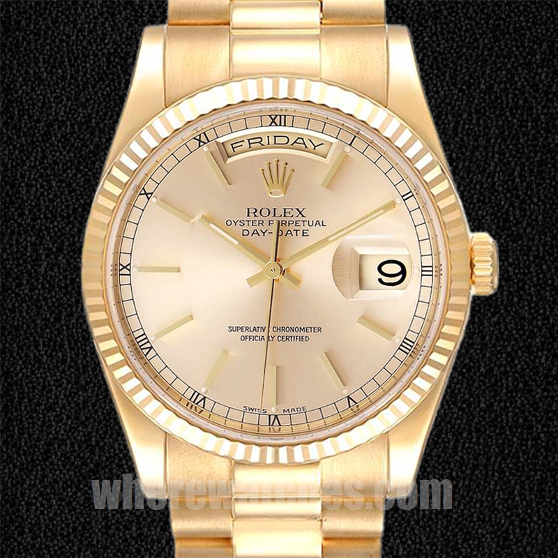 Rolex Day-Date 118238 Pour des hommes 36mm Regardez Cadran Champagne
