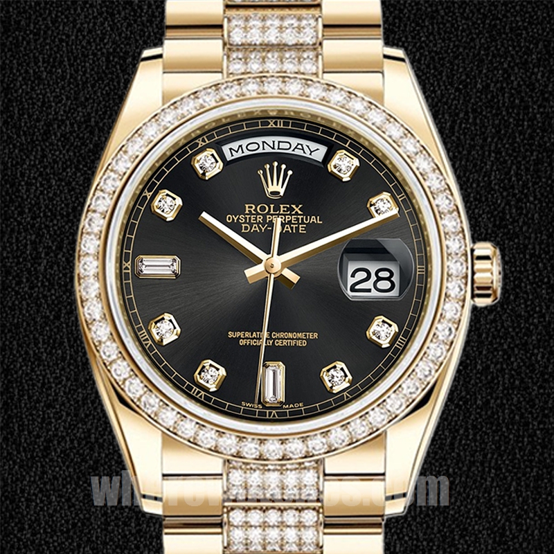 Rolex Day-Date 36mm m118348-0014 Pour des hommes Cadran noir Regardez