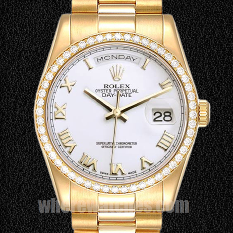 Rolex Day-Date m118348-0150 36mm Pour des hommes Cadran blanc Ton d'or