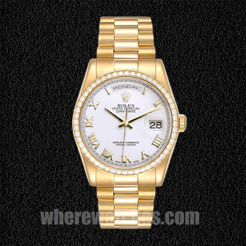 Rolex Day-Date m118348-0150 36mm Pour des hommes Cadran blanc Ton d'or – Image 2