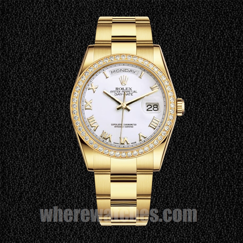 Rolex Day-Date m118348-0150 36mm Pour des hommes Cadran blanc Ton d'or – Image 5