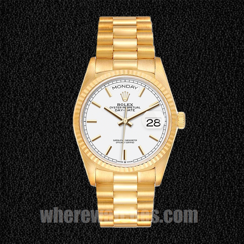 Rolex Day-Date 36mm m128238-0081 Pour des hommes Président Bracelet Cadran blanc – Image 2