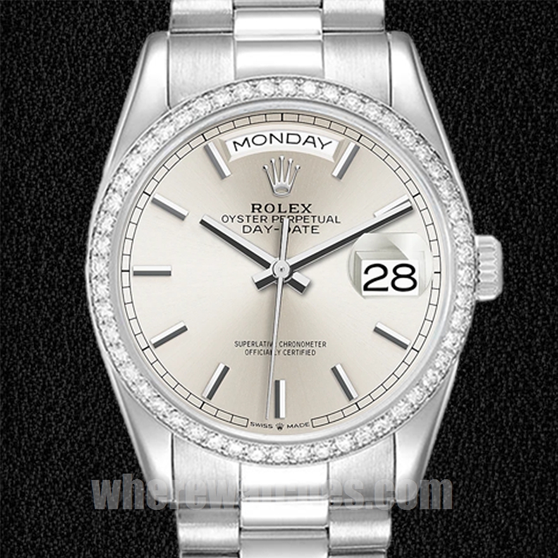 Rolex Day-Date Pour des hommes 36mm m128349rbr-0001 Cadran argenté