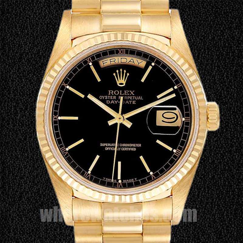 Rolex Day-Date Pour des hommes 36mm 18038 Automatique Cadran noir