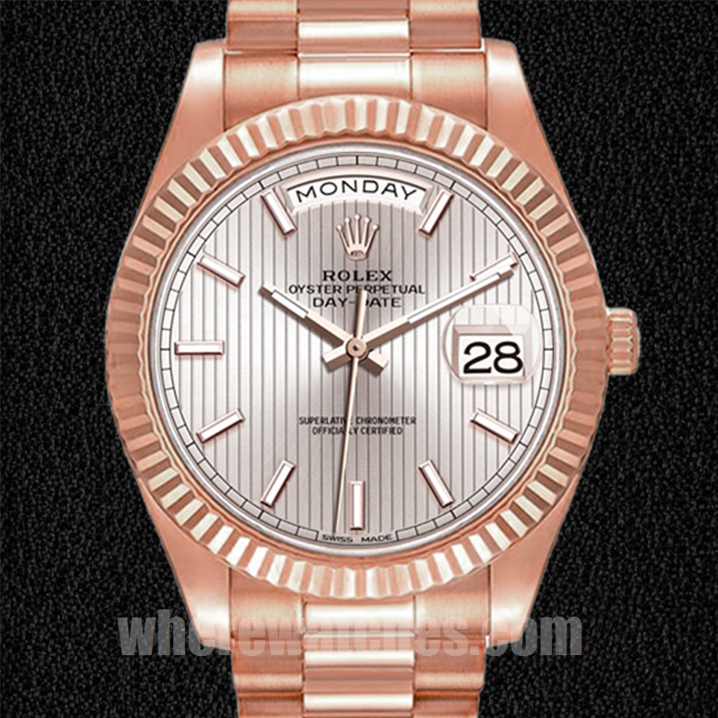 Rolex Day-Date m228235-0005 41mm Pour des hommes Cadran à rayures argentées Doré rose