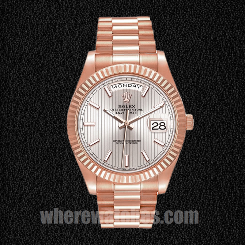 Rolex Day-Date m228235-0005 41mm Pour des hommes Cadran à rayures argentées Doré rose – Image 2