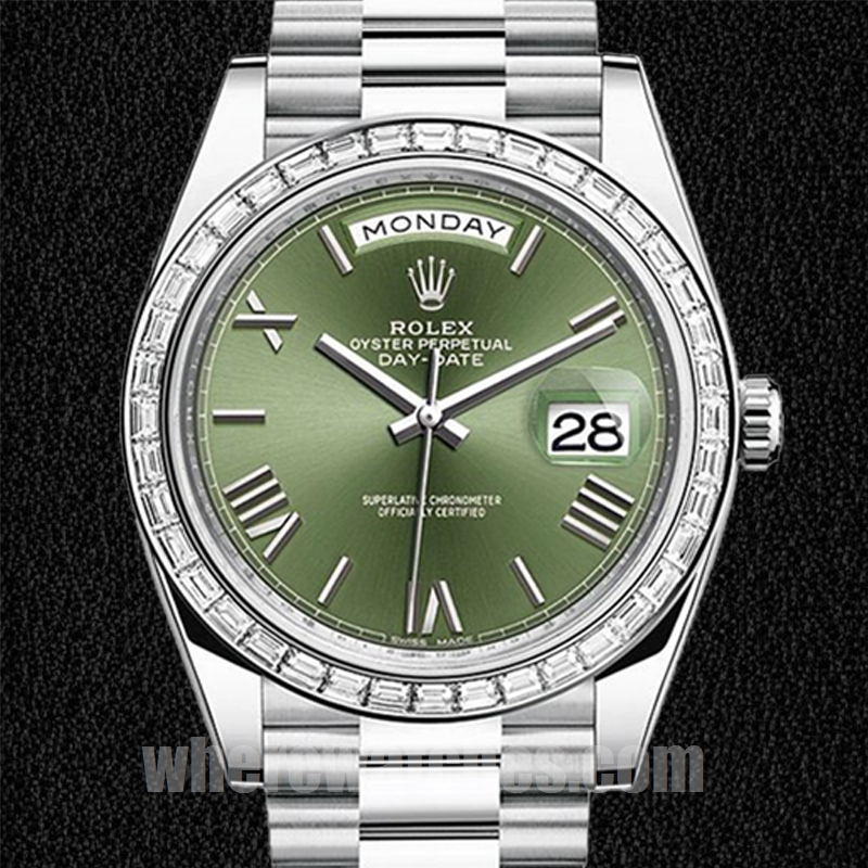 Rolex Day-Date Pour des hommes m228396tbr-0020 41mm Argenté Cadran vert