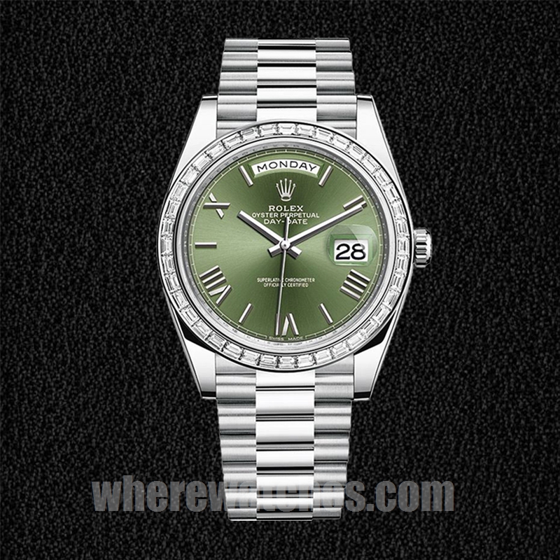 Rolex Day-Date Pour des hommes m228396tbr-0020 41mm Argenté Cadran vert – Image 2