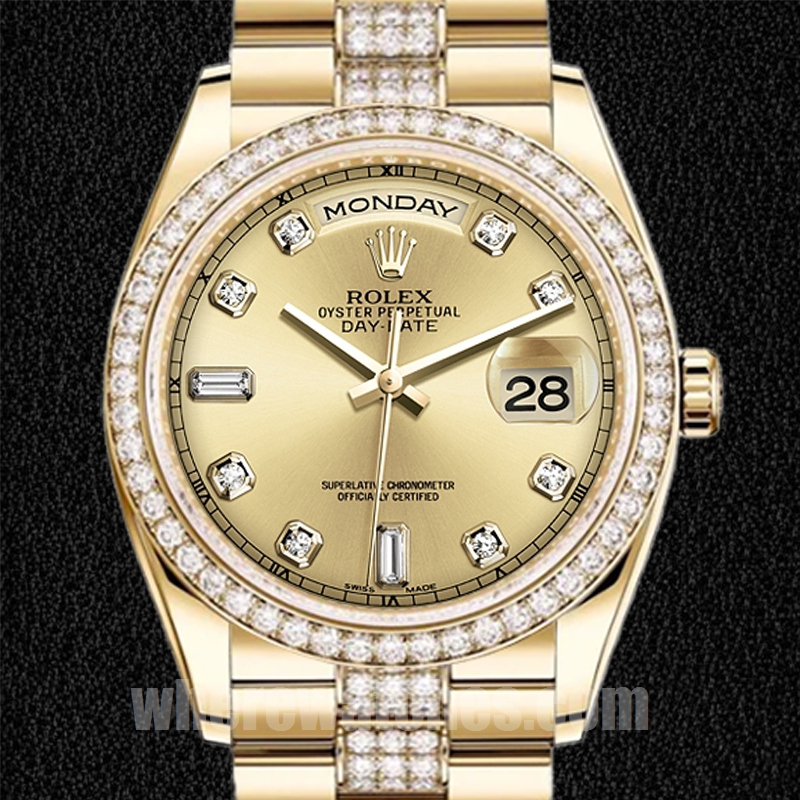 Rolex Day-Date Pour des hommes 36mm 118348 Automatique Cadran Champagne
