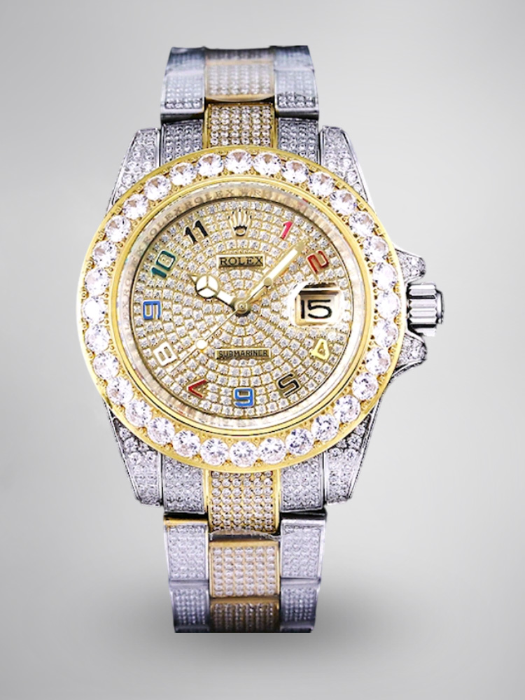 Montre Rolex Submariner Réplique 41 mm cadran bicolore en diamants chiffres arabes colorés