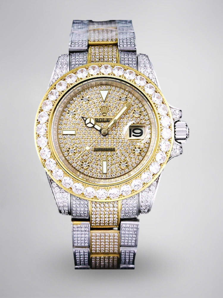 Montre Rolex Submariner Réplique 42mm cadran or ciel étoilé et diamants