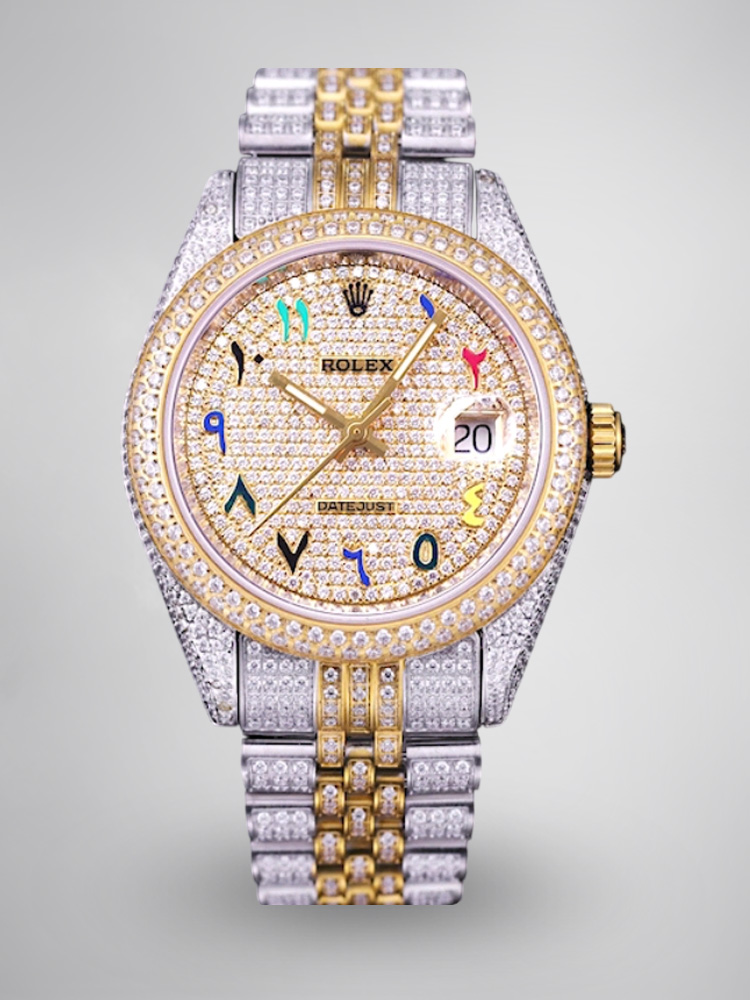 Montre Rolex Datejust Réplique 41mm cadran champagne diamant chiffres romains colorés