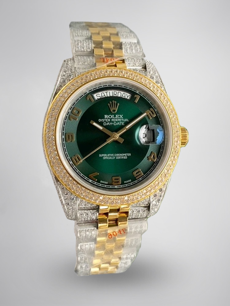 Montre Rolex Day-Date Réplique 36 cadran diamant dégradé vert or